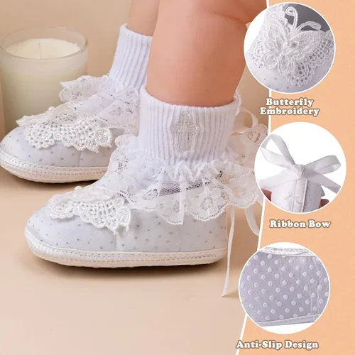 Miniatura 8 de Booulfi Calcetines para bebé, botines blancos para recién nacidos, zapatos de bautizo, calcetines para bebé, bautizo, trajes de Pascua