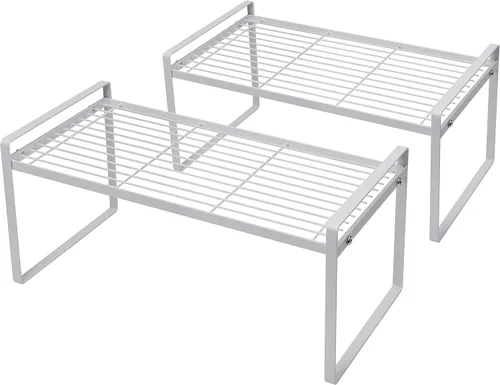 Miniatura 22 de Shantton Paquete de 2 estantes de gabinete de cocina, estante organizador de despensa, baño, dormitorio, oficina, mesa, escritorio, ahorro