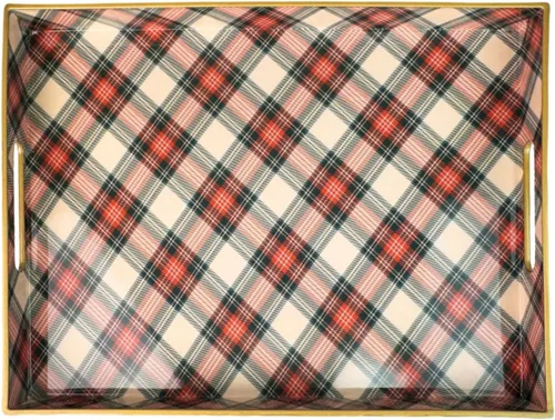 Miniatura 19 de Bandeja de servir azul con 4 asas, bandeja decorativa de plástico para mesa de café, otomana - Ideal para sala de estar y baño. 15 x 11 x 1.9