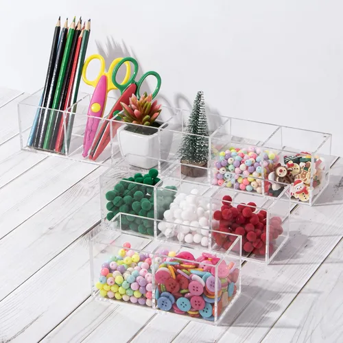 Miniatura 8 de Organizador y almacenamiento de maquillaje acrílico, organizador de brochas de maquillaje, 2 secciones de cubo, organizador transparente