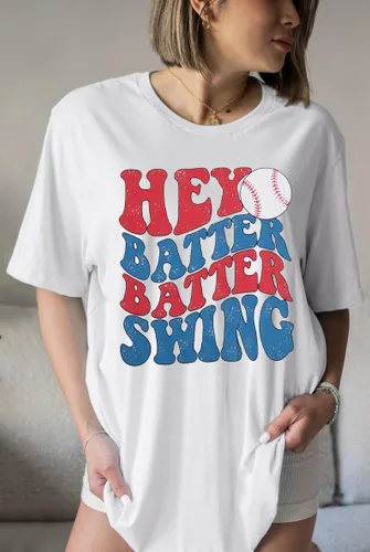 Miniatura 20 de Camiseta de béisbol para mujer, camisetas de béisbol de gran tamaño Hey Batter Batter Swing Graphic Tee Ballpark Gift Tops de manga corta