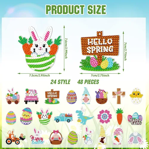 Miniatura 4 de Panelee 48 piezas de llavero de arte de diamante de Pascua, kits de arte de diamantes para colgar huevos de Pascua, adornos para niños