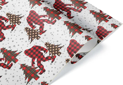 Papel de regalo de lujo de Navidad con diseño de pie grande, papel de regalo grueso para árbol de Navidad, decoración de Navidad Sasquatch (rollo de