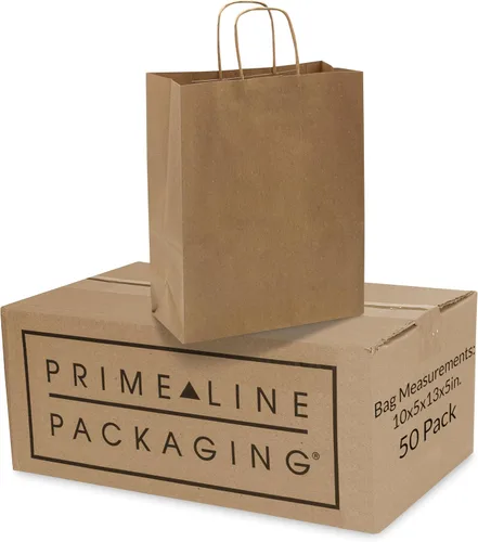 Miniatura 21 de Bolsas de papel kraft de Prime Line Packaging, bolsas de regalo marrones con asas, pequeñas bolsas de compras artesanales al por mayor