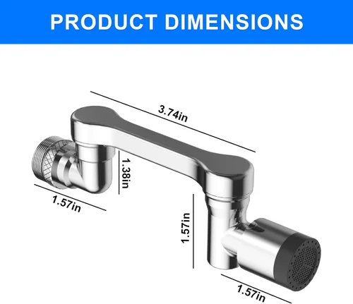 Miniatura 7 de Extensor de grifo giratorio de 1080°, aireador de fregadero con acabado cromado con brazo robótico universal, accesorio de pulverización