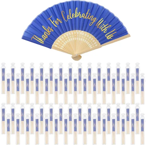 Miniatura 8 de Tatuo 100 abanicos de mano de boda para invitados, ventilador plegable de mano a granel con bolsa de organza, gracias por celebrar con nosotros