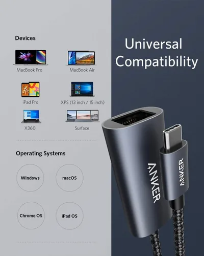 Miniatura 4 de Anker Adaptador USB C 3.0 a Ethernet, concentrador de red portátil de 1 Gigabit, 10/100/1000 Mbps, para MacBook Pro, iPad Pro 2019/2018, ChromeBook