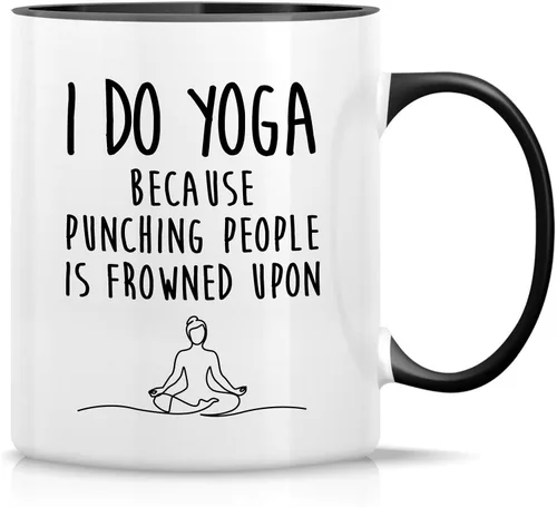 Miniatura 11 de Retreez Divertida taza de yoga con texto en inglés "I Do Yoga Because Punching People Is Frowned Upon Meditation", tazas de café de cerámica de 11