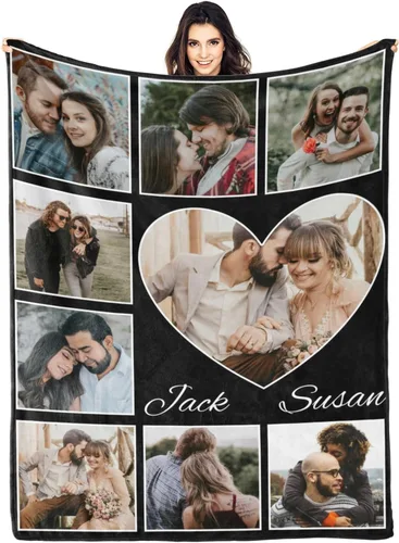 Miniatura 10 de Artsadd Manta personalizada con collage de texto fotográfico, manta de fotos personalizada para hombres, mujeres, él o ella, manta personalizada