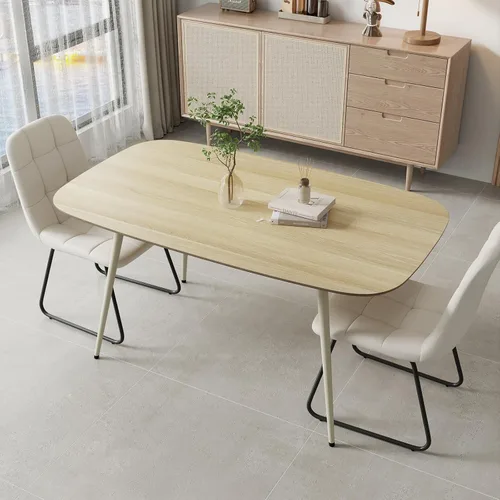 Miniatura 21 de HIPIHOM Mesa de comedor moderna de granja de 47.2 pulgadas, mesa de comedor rectangular de madera con patas de metal para 4 personas para comedor