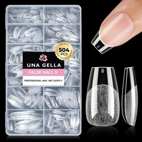 Miniatura 14 de UNA GELLA Puntas de uñas postizas extra cortas: 504 unidades de uñas cuadradas falsas preformadas XS, uñas cuadradas cortas a presión, puntas