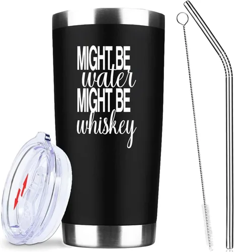 ATHAND Might Be Water Might Be Whisky - Vasos aislados de 20 onzas con tapa y pajilla, vaso de acero inoxidable de doble pared al vacío, taza de