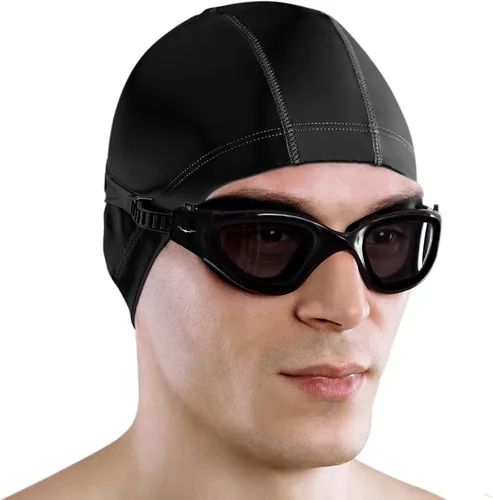 Miniatura 32 de AqtivAqua DX - Gafas de natación con visión amplia para adultos, hombres y mujeres, antiempañamiento y sin fugas Gafas negras + funda plateada