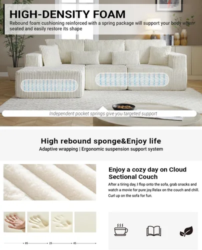 Miniatura 3 de Sofá seccional modular de 110", sofá seccional Cloud con asiento profundo, sofás tapizados sin huesos para sala de estar, sofá modular moderno