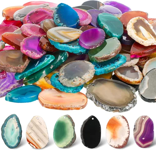 Nuenen 50 piezas de rebanadas de cristales de ágata a granel pulidos, rebanadas irregulares para mesa de luz, cristales curativos, piedras de geoda
