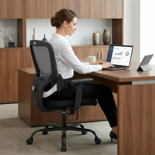 Miniatura 6 de Silla de oficina ergonómica grande y alta, silla de escritorio de malla para computadora con soporte lumbar ajustable y respaldo alto, capacidad