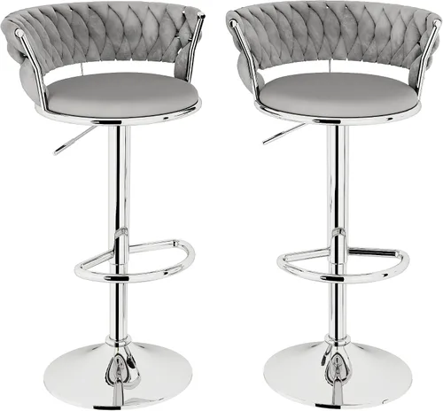 Miniatura 15 de Lamerge Juego de 2 taburetes de bar de terciopelo, sillas de bar giratorias modernas, taburetes de bar de cocina, taburetes de bar ajustables, Gris