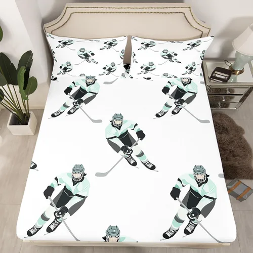Miniatura 10 de Sábana bajera ajustable de bolsillo profundo para niñas y niños, juego de ropa de cama de hockey de disco decorativo para habitación, juego