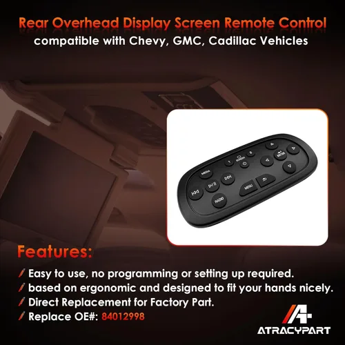 Miniatura 2 de Control remoto de entretenimiento DVD Control de pantalla trasera Reemplazo para Chevy Silverado 1500/2500HD/3500HD, GMC Sierra Yukon, Cadillac
