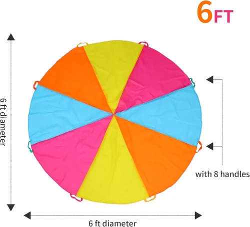 Miniatura 2 de Paracaídas arcoíris de 6 pies, juguete de paracaídas para niños, paracaídas con asas, equipo de juego para interiores y exteriores