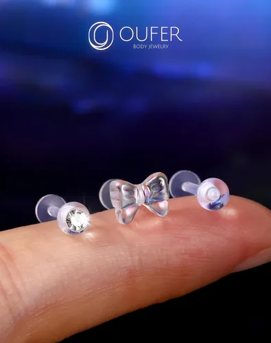 Miniatura 5 de OUFER 3 piezas de joyería de plástico para piercing de hélice, retenedores de piercing de labio transparente para cirugía, lindos anillos de labio