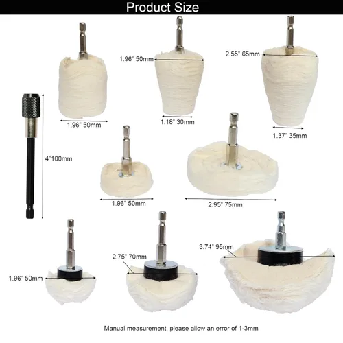 Miniatura 4 de Kit de 10 ruedas de pulido de algodón para taladro, ruedas de pulido para pulido de aluminio, cromo, acero inoxidable, metal, kit de pulido