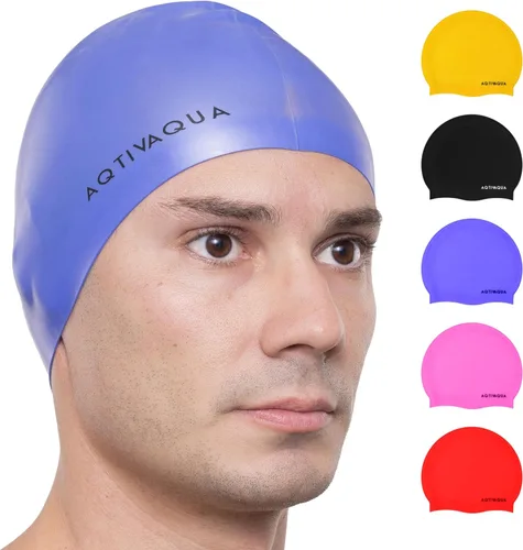 AqtivAqua Gorro de natación de silicona impermeable // Cómodo gorro de natación para mujeres, hombres, adultos y niños