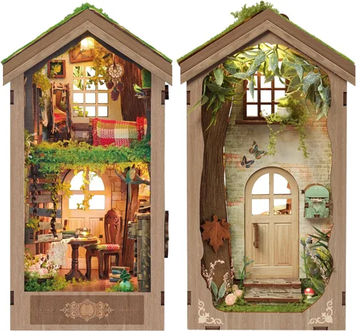 Miniatura 2 de Kits de rincón de libros para adultos, casa de muñecas en miniatura 3D con LED, la casa del árbol secreto de madera, estantería de madera, regalos