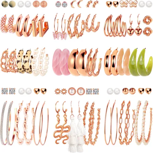 Juego de 45 pares de aretes de aro dorados para niñas y mujeres, juego de aretes gruesos trenzados pequeños y grandes, aretes para mujer, paquete