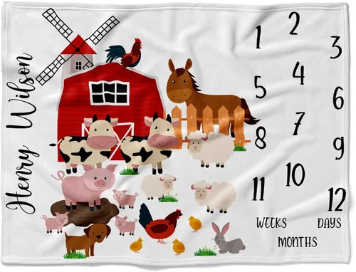 Miniatura 26 de Manta de bebé de granja personalizada, manta de bebé de animales de granja, manta de bebé floral, mantas florales para bebé, manta de bebé con Manta