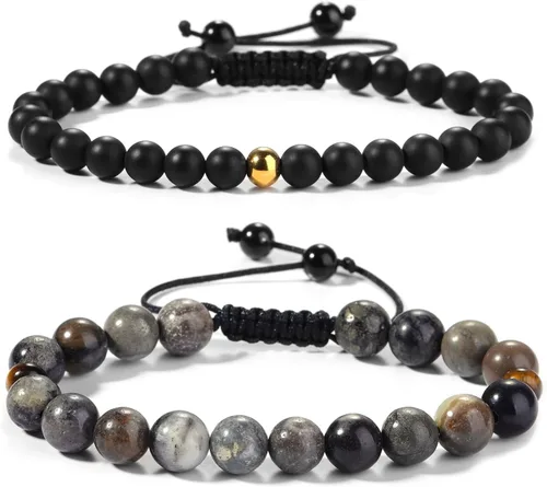 Miniatura 20 de Pulseras de cuentas negras para hombres y niños: 0.236 in de obsidiana ónix cuentas de lava para hombre conjunto de pulseras para hombre - Genial