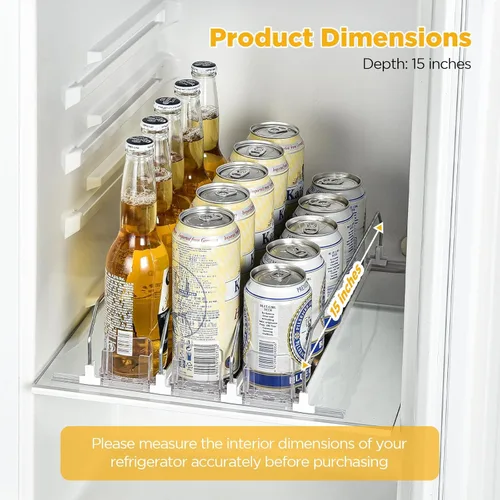 Miniatura 3 de OTraki Organizador de bebidas para refrigerador, dispensador de bebidas de 3 filas para refrigerador, dispensador de soportes de latas de ahorro