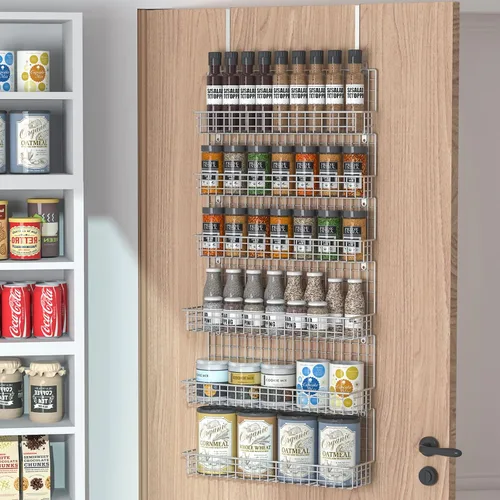 Miniatura 5 de JKsmart Organizador de estantes para especias de 6 niveles montado en la pared y sobre la puerta para cocina, despensa, baño, dos tamaños, gran