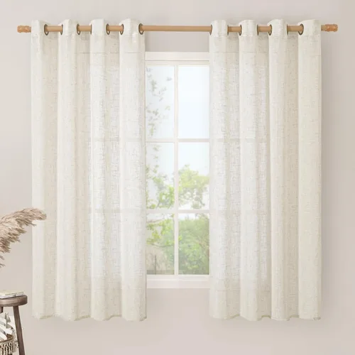 Miniatura 62 de LAMIT Cortinas de lino sintético para dormitorio, paneles filtrantes de luz, cortinas de lino con protección de privacidad con ojales para ventanas