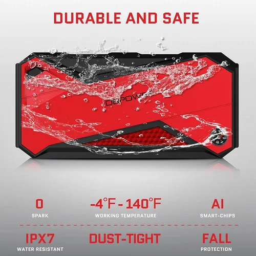 Miniatura 6 de DBPOWER Arrancador de coche portátil Peak 1600A 18000mAh (hasta 7.2 gasolina, motores diésel de 5.5L) con puerto de carga inteligente, pantalla LCD