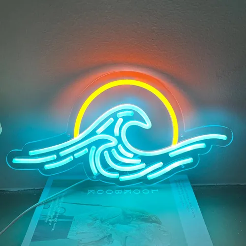 Miniatura 3 de Letrero de neón con diseño de amanecer y puesta de sol, con ondas de sol, para dormitorio, montañas, letrero de neón LED hecho a mano para Color 5