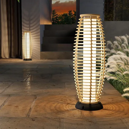 Miniatura 2 de Solar Yard Lámpara de pie para exteriores, luces de patio, farol con energía solar, resistente a la intemperie, luces de mimbre para terraza