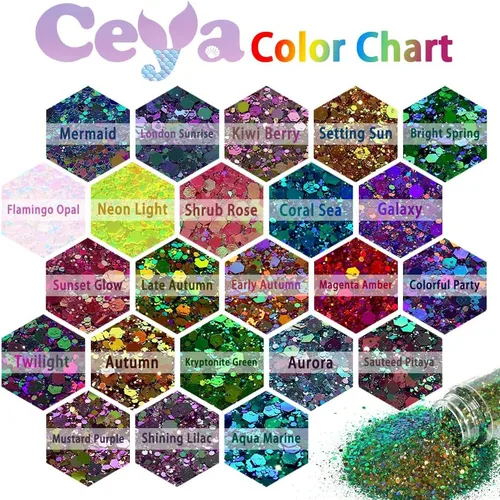 Miniatura 3 de Ceya Chameleon Brillantina Gruesa, 3.5 onzas/100g, Polvo de Brillantina Artesanal Color Crepúsculo que Cambia de Color, Escamas y Lentejuelas