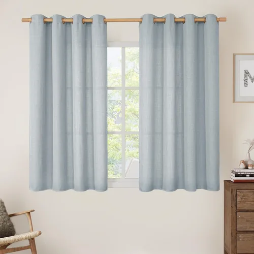 Miniatura 18 de LAMIT Cortinas de lino sintético para dormitorio, paneles filtrantes de luz, cortinas de lino con protección de privacidad con ojales para ventanas