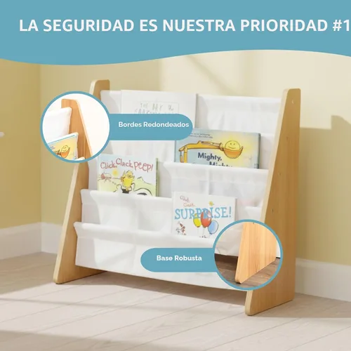 Miniatura 6 de Humble Crew - Estantería para niños de 4 niveles, madera natural/blanca - Estantería premium para libros para habitaciones infantiles con cuatro