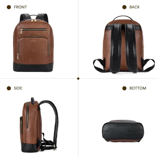 Miniatura 5 de Telena Mochila de cuero para laptop para mujeres y hombres, bolsa de computadora de 15 pulgadas, estilo vintage, trabajo, negocios, para profesores
