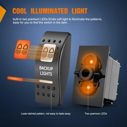 Miniatura 4 de Nilight - Interruptor basculante de luces de respaldo para UTV, encendido/apagado, interruptor de barra de luz LED de 5 pines SPST