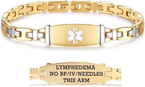 Miniatura 115 de LinnaLove Lady Medical Alert - Pulseras médicas de acero inoxidable para mujer, 7.5 pulgadas