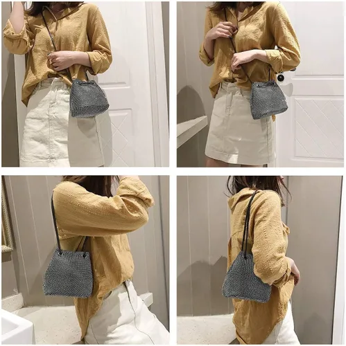 Miniatura 3 de Ayliss - Bolsa tipo cubo con diamantes de imitación para mujer, que se cruza en el cuerpo, tamaño minipequeño, brillante, de noche