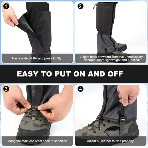 Miniatura 3 de Gators impermeables para botas y zapatos de senderismo, polainas ligeras ajustables para hombres y mujeres, polainas para senderismo, raquetas