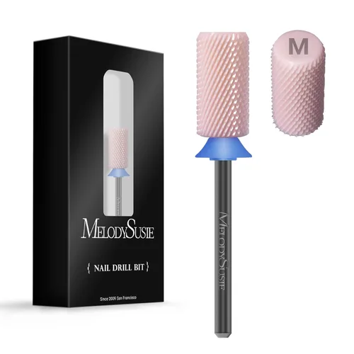 Miniatura 10 de MelodySusie Brocas de cerámica para uñas, 3/32 pulgadas, chaflán superior plana, puntas de barril grandes, eliminación rápida de acrílico o gel Rosa