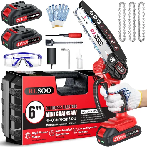 Miniatura 7 de Mini motosierra inalámbrica, RLSOO motosierra eléctrica de 6 pulgadas, recortadora de cadena pequeña portátil de mano para cortar madera, poda