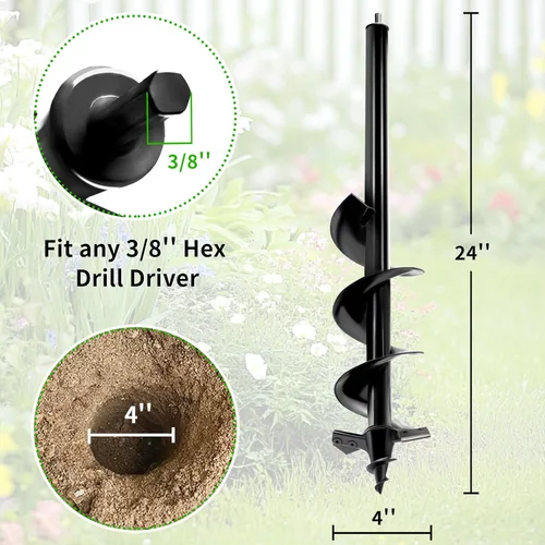 Miniatura 2 de Broca de Taladro para Jardín para Plantar – Broca de Jardín de 4x23 cm, Barrenadora Rápida para Bulbos y Plantas de Cama para Taladro Hexagonal