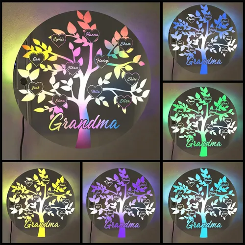 Miniatura 12 de Rompecabezas de nombre de familia personalizado, luz LED, espejo de corazón, espejo de dormitorio, espejo acrílico personalizado de 1 a 12 nombres