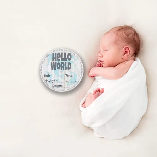 Miniatura 3 de Cartel de anuncio de Hello World para recién nacido, regalo de ducha, estadísticas de nacimiento, accesorios para fotos de hospital, revelación